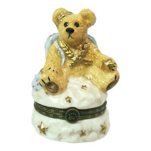 Vintage Boyd's Bearware Pottery Angel 3.75" Hinged Trinket Keeper Box Baby Bear
